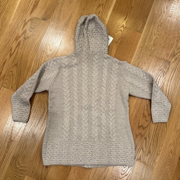 NWT Aran Crafts Irish-Knit Merino Wool Sweater, Full-Zip, Long, Beige - Picture 4 of 4